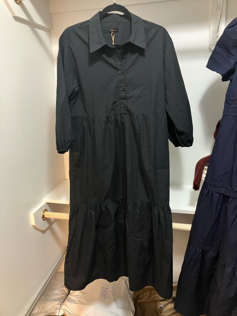 Quince Black Organic Cotton Poplin Midi Tunic Dress Medium NWT